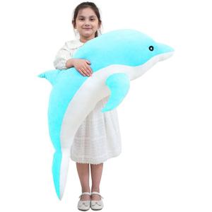 Giant Dolphin Plush Toy, Soft Whale Hugging Pillow Stuffed Dolphin Pillow for Children Girls (Blue, 100cm/39.37inch)