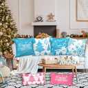 2 x Lanpn White and Blue 16x16 Christmas Pillow Covers Set of 4, Decorative 16 Inch Winter Snowflake Throw Pillow Case Xmas Cushion Cover for Indoor Home Sofa Light Blue