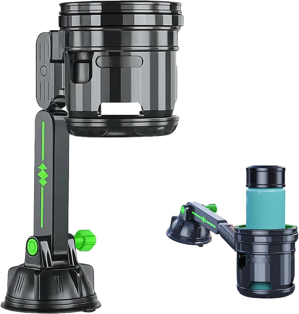 Universal Car Recessed Folding Cup Drink Holder with Adjustable Arm, Strong Suction Base for Trucks, Buses, Cranes, and Vehicles Green