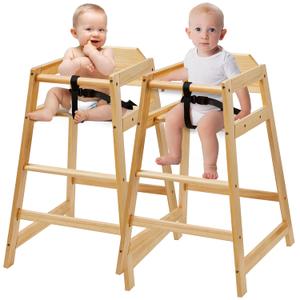 2 Pack Wooden High Chair for Babies & Toddlers, Restaurant-Style Stackable High Chair with Commercial Grade Solid Wood for Dining Table & Kitchen, Easy to Clean Baby Booster Seat - Natural