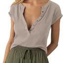 Tankaneo Women Deep V Neck Low Cut Tops Casual Ribbed Knit Henley T-Shirts Summer Short Sleeve Tees S