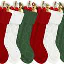 Christmas Stockings Set of 6, 20 Inch Large Cable Knitted Stocking, Personalized Hanging Monogram Christmas Stockings Gifts for Kids,XmasTree,Family Party Decoration,Burgundy, Lvory, Green