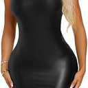 SweatyRocks Women's Sleeveless Bodycon Tank Dress PU Leather Mini Dresses, Size: S