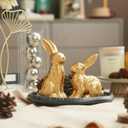 AOMOONOA Gold Bunny Decor, Easter Bunny Figurines Set of 2, Small Rabbit Decor with Metallic Rough Finish, Resin Bunnies for Spring Table Centerpiece, Elegant Home, Mantle Shelf Decor