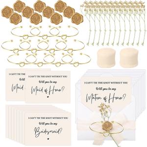 11 Sets Wedding Bridesmaid Invitations Card Proposal Gifts with Knot Bridesmaid Bracelet Envelope Cellophane Wax Seal Stickers Dried Baby's Breath Flowers Chiffon Silk Ribbon for Craft DIY
