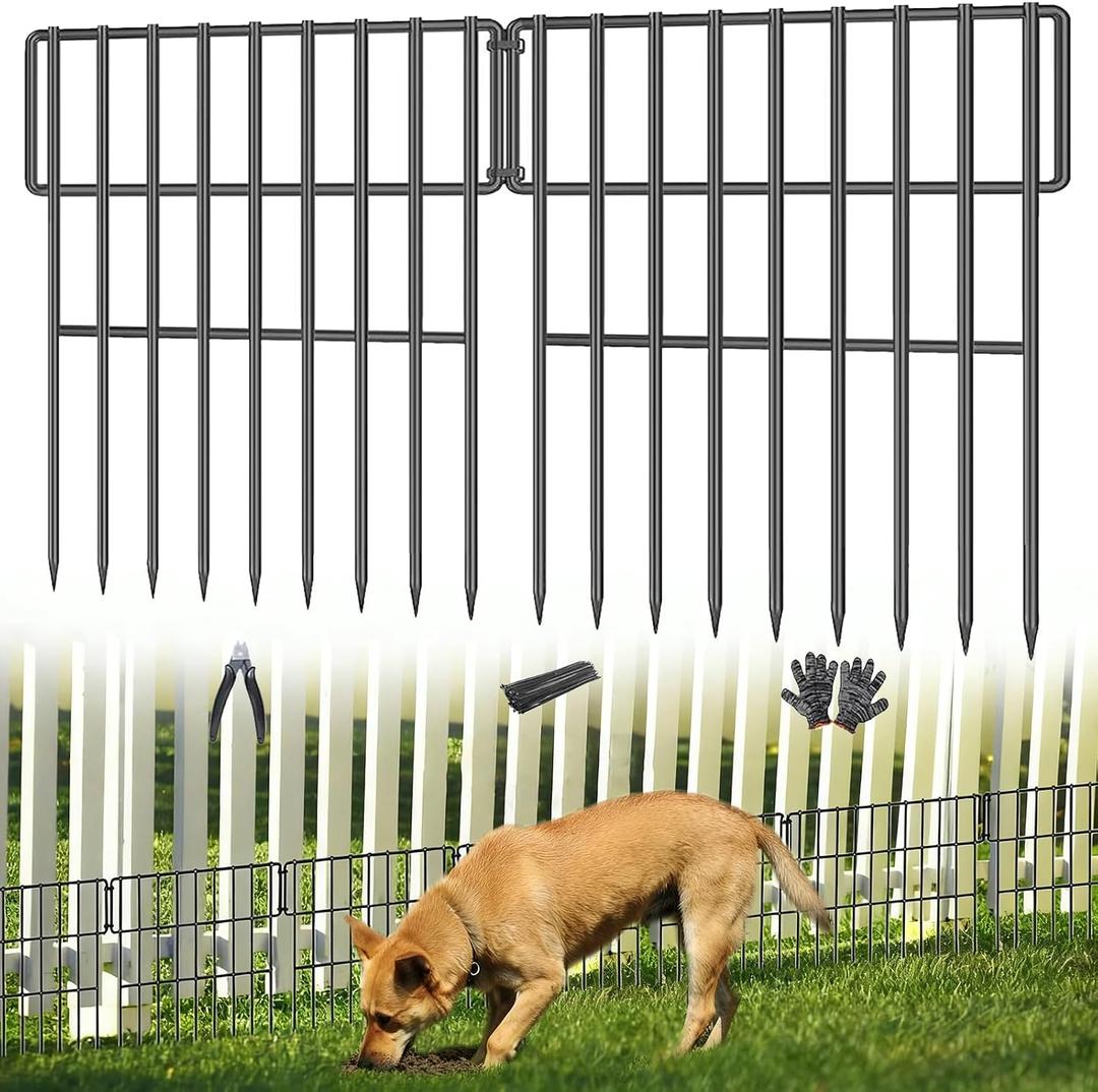25 Panels Garden Fencing Animal Barrier, 17in (H) X 27ft (L) No Dig Dog Fence, 1.25 in Gap Fence Border for Dogs Rabbits, Rustproof Metal Decorative Fences Blocker for Outdoor, Yard, Patio