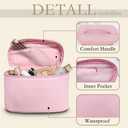 Travel Cosmetic Bag for Women, PU Leather Cosmetic Bag Set of 2, Waterproof, Large Makeup Bag with Handle (Light pink makeup bag)