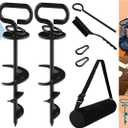 Eurmax USA Dog Tie Out Stake Triple Lock Heavy Duty Dog Anchor for Large Dogs Trampoline Stakes Dog for Yard and Outdoor Dog Runner Install & Travel Kit Included,2-Pack(Black)