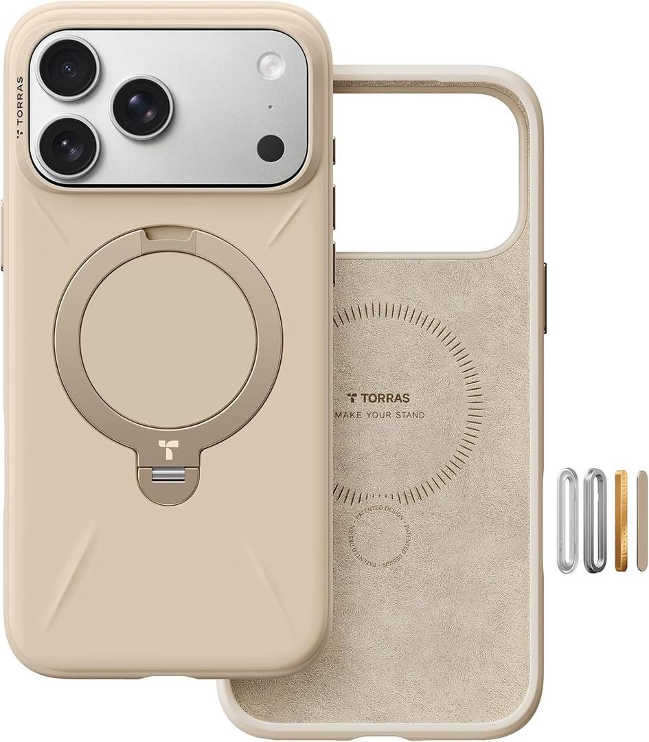 TORRAS Ostand Q3 Silicone for iPhone 17 Pro Max Case, Fit for MagSafe, 360 Spin Kickstand Holder, Soft Liquid Silicone Cozy Grip, Camera Control, Protective Case for iPhone 17 Pro Max, Dune Beige