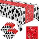 Oudain 6 Pcs 54 x 108 Western Party Decorations Cowgirl Rodeo Paisley Tablecloths Plastic Rectangle Table Runner Table Cover Birthday Decorations for Western Cowboy (Red)
