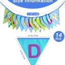 GCQQ Happy Birthday Banner 14PCS Green and Blue Cotton Bunting Flags 3.5M/11.5FT Reusable Double-Layer Garland for Boys Birthday Party, Jungle Theme Garden Farmhouse Indoor & Outdoor Party Decorations