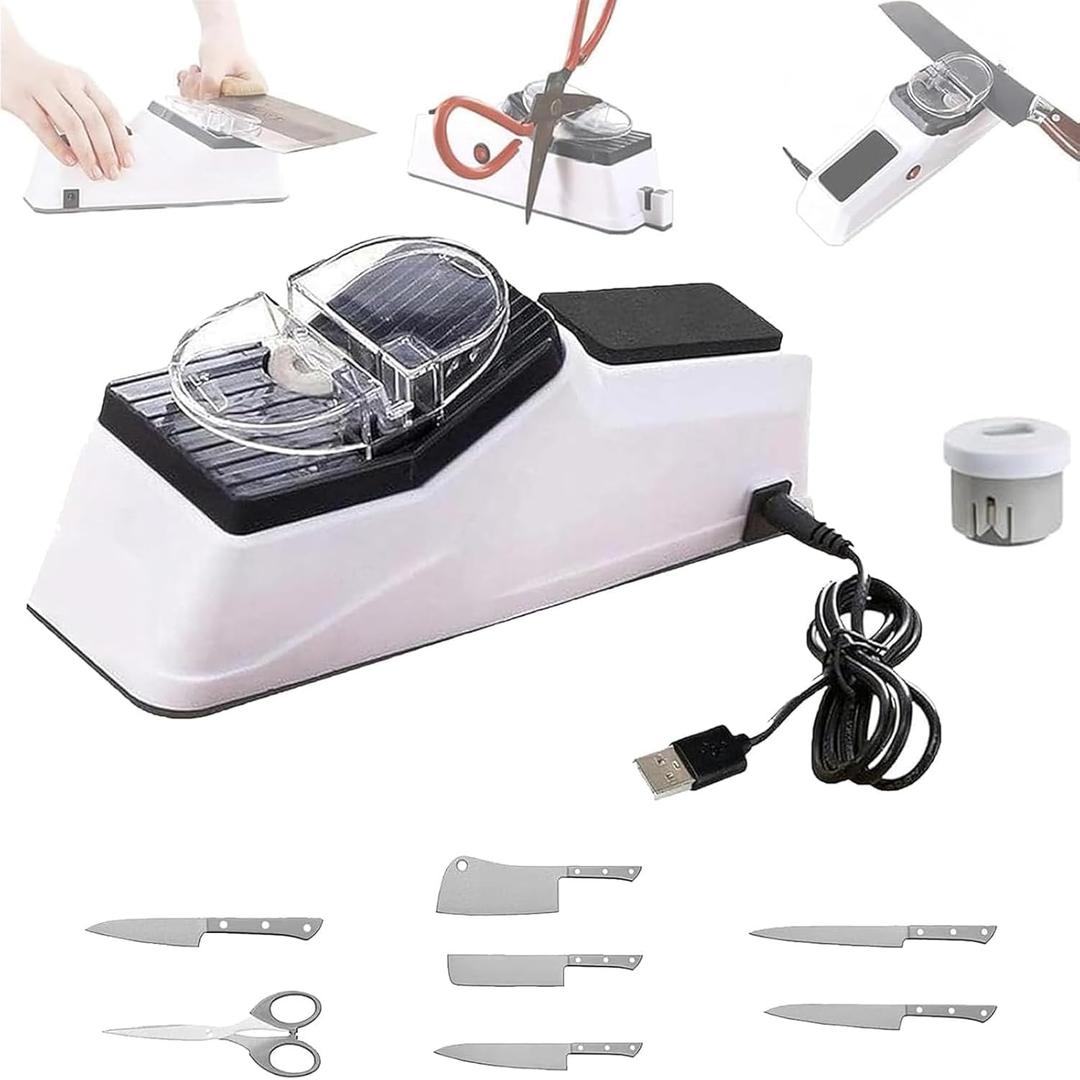 2026 New Electric Knife Sharpener, Generic USB Electric Knife Sharpener, With Replacement Grinding Tools, Double Sided Knife Sharpener, Quick Sharpening & Polishing, Stable Non-slip Base 1 pcs