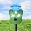 360 Solar Animal Repellent for Yard & Garden No Blind Spot Motion Sensor to Keep Deer, Raccoons & Cats Away, Waterproof Ultrasonic & Flashing Light Outdoor Deer Repellent Device