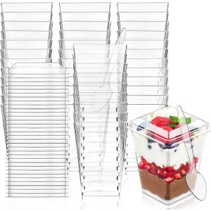 Kucoele 100 Pack 5 oz Plastic Dessert Cups with Lids and Spoons, Clear Parfait Cups Pudding Cups Mini Party Serving Cups for Appetizer Fruit Yogurt Ice Cream Kucoele 100 Pack 5 oz Plastic Dessert Cups with Lids and Spoons, Clear Parfait Cups Pudding Cups Mini Party Serving Cups for Appetizer Fruit Yogurt Ice Cream
