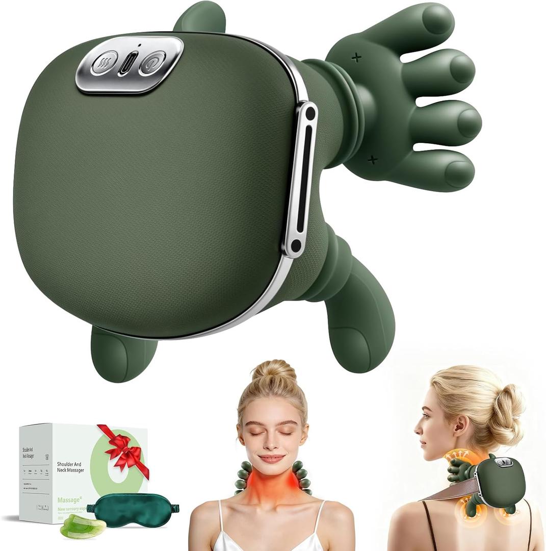 Cordless Neck Massager with Heat,Bionic Heated Massager,Portable Shiatsu Neck and Back Massager with Fingers,4D Kneading & Deep Tissue Massage for Neck and Shoulder,Design for Pain Relief and Muscle