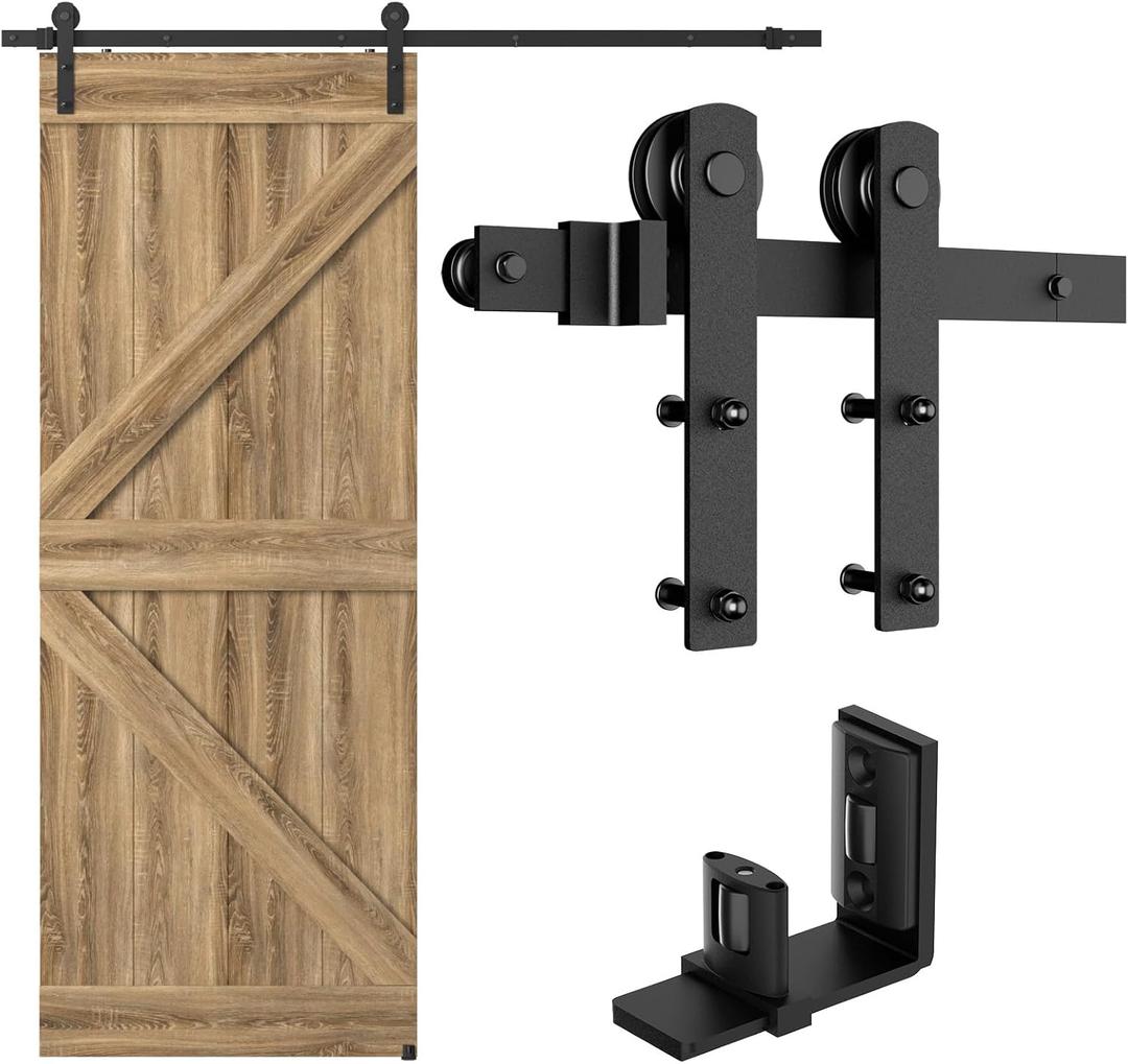 79.2/6.6FT Sliding Barn Door Hardware Kit with Adjustable U Shape Barn Door Floor Guide, Wall Mount Rail, Splicing Track Kit (Door not Included)