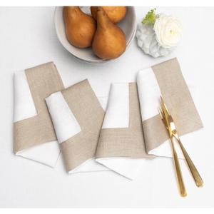 Solino Home Linen Napkins Set of 4-100% Pure Linen Natural and White Dinner Napkins Cloth 20 x 20 Inch for Summer - Contempo, Handcrafted and Machine Washable