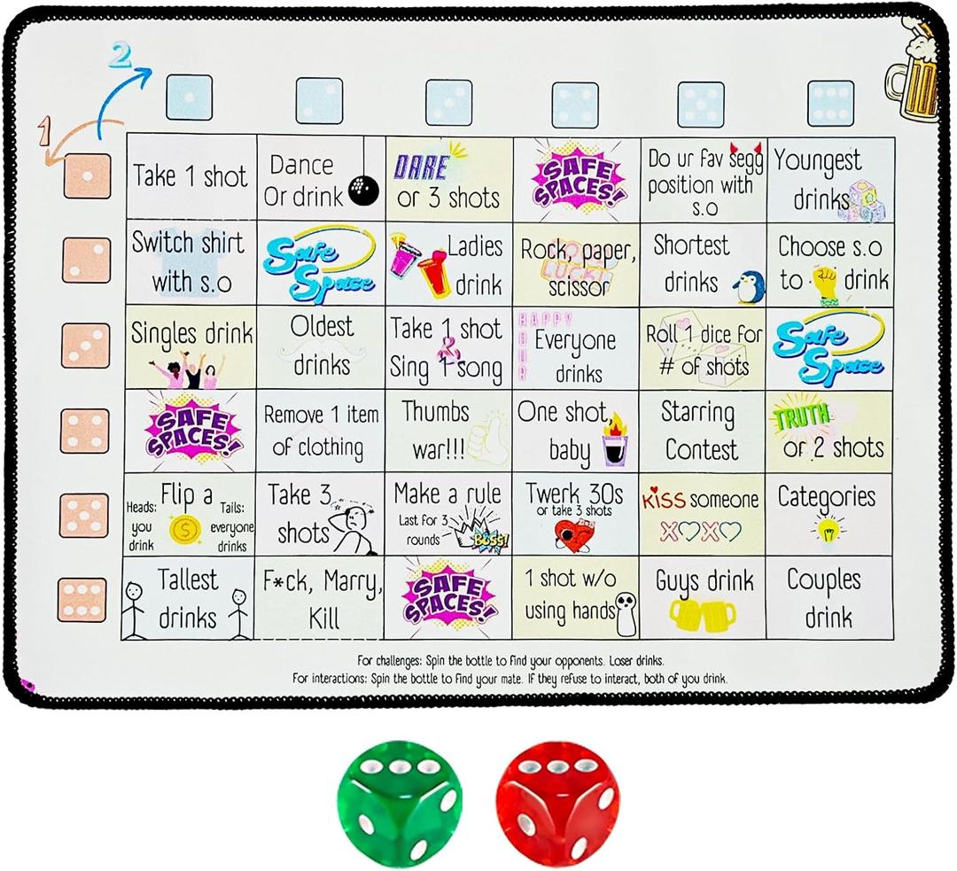 Drinking Board Games for Adults,Rubber Mat Drinking Board Game,Funny Interactive Drinking Party Game for Game Night, Birthday or Any Occasion(2-8 Players, Age 21+)