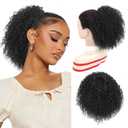 Drawstring Curly Ponytail Extensions for Black Women Protein Silk Fiber Human Hair Soft Feeling Afro Kinky Curly Hair Puff Pony tails Lightweight, Soft Natural Budget-Friendly for Daily Styles (8 Inch, 1B)