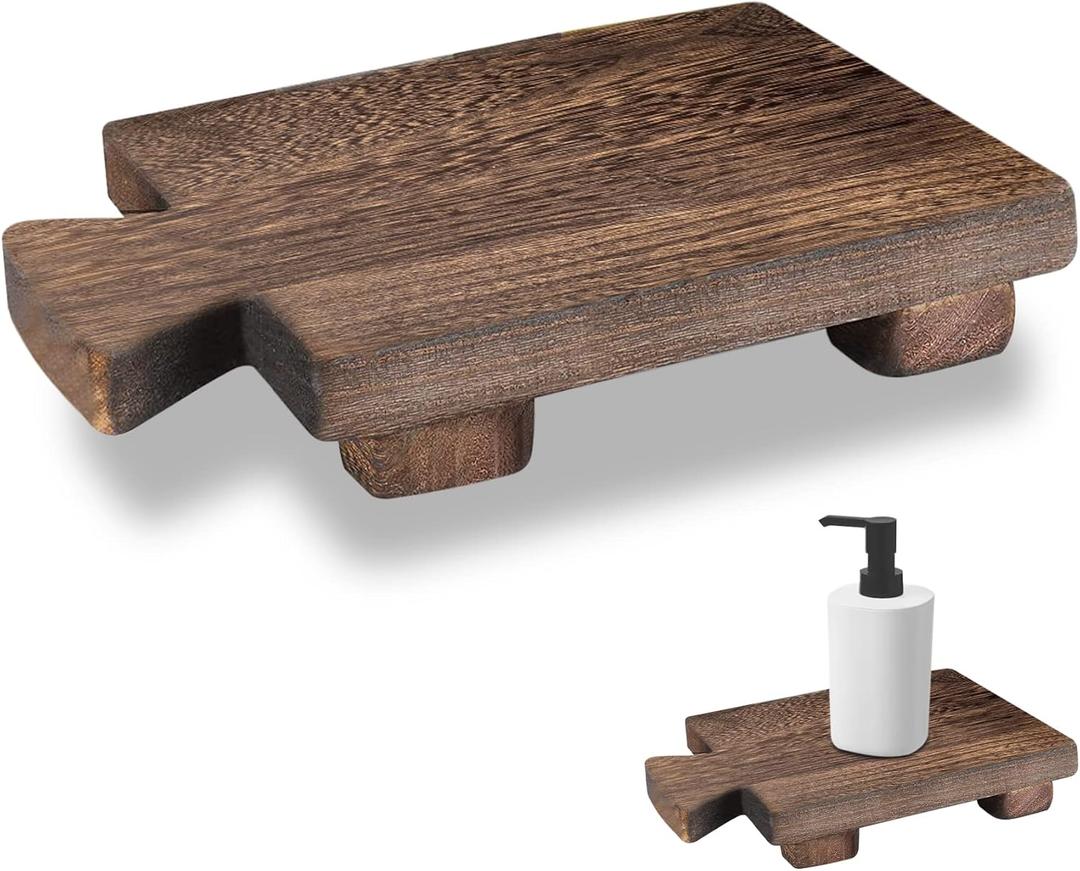 Vintage Black Wooden Soap Holder & Tray - Soap Stand/Riser for Kitchen & Bathroom Sink, Bottle & Plant Holder