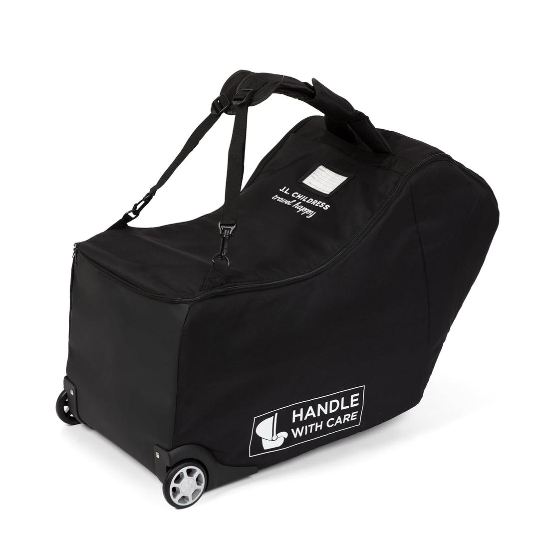 J.L. Childress Padded Infant Car Seat Bag with Wheels - Travel Bag for Airplane, Fits Most Baby & Infant Car Seats, Compatible with UPPAbaby, Nuna, & Chicco, AirTag Compatible - Premier, Black