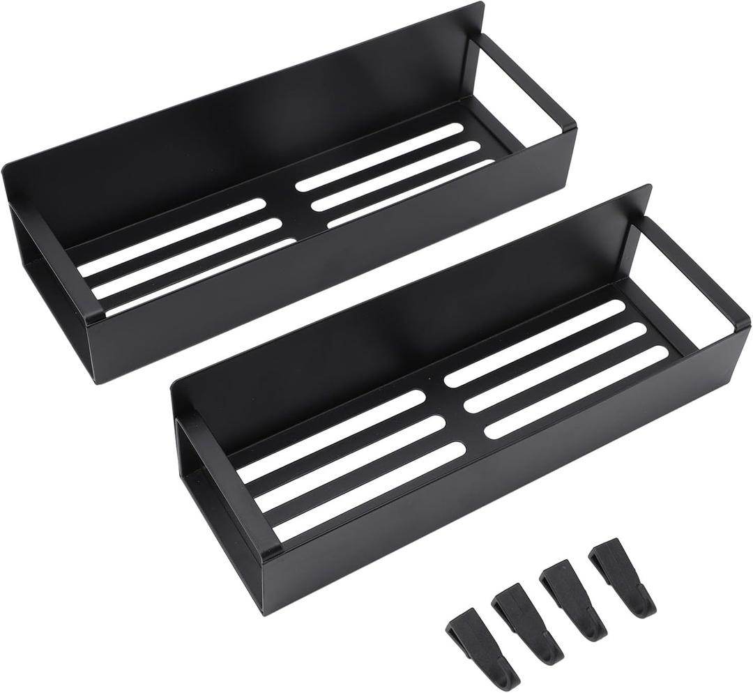 Zerodis Magnetic Rack for Refrigerator, 2PCS Seasoning Organizer Gadgets with Hooks Organizer Shelf for Kitchen Organization and Storage (Black)