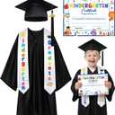 Kindergarten Graduation Cap and Gown Set Unisex Congrats Grad Outfit with Certificate Stole for Kid Grad Gifts (Black, 27")