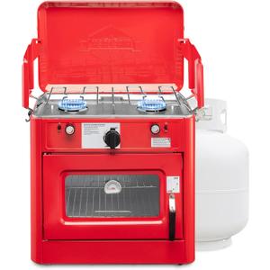 Hike Crew Outdoor Gas Camping Oven w/Carry Bag | CSA Approved Portable Propane-Powered 2-Burner Stove & Oven | Auto Ignition, Overheat Safety Shutoff, Built-In Thermometer | Hose & Regulator Included