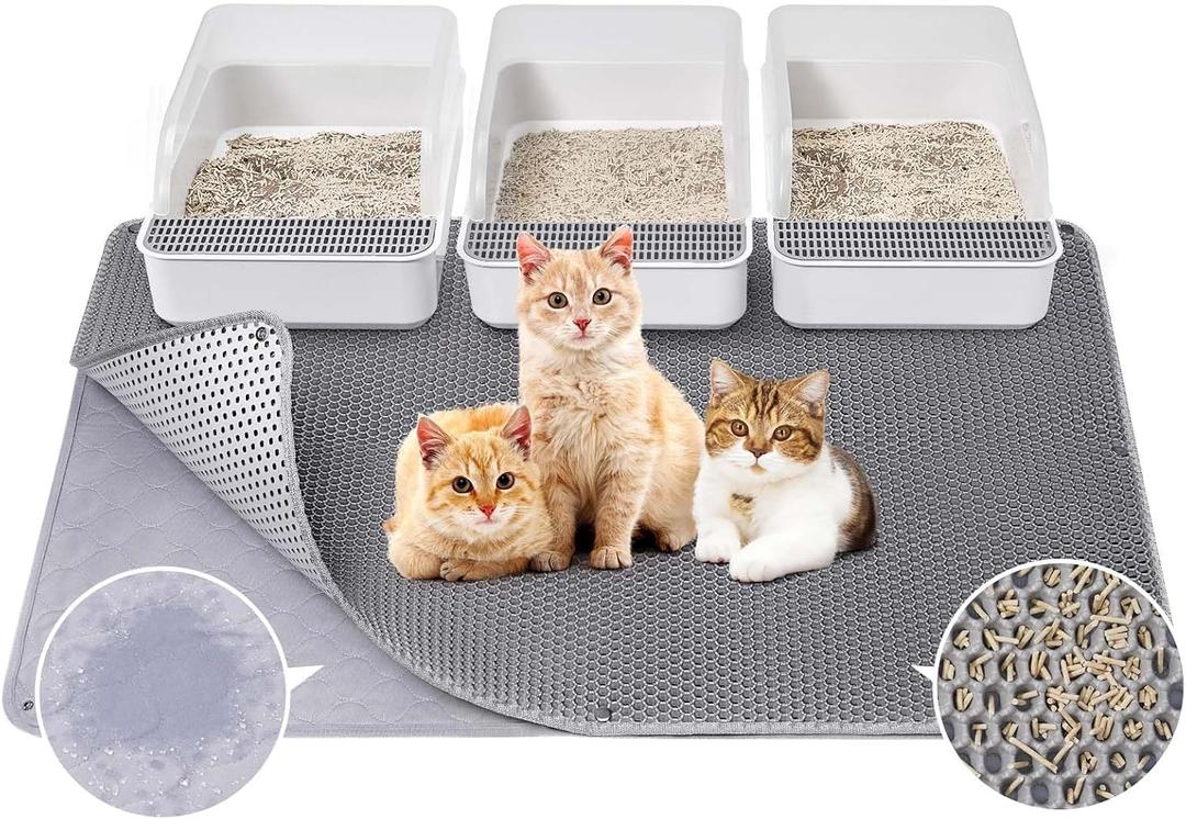 Fostanfly Cat Litter Mat - Extra Large XL 45"x 27" Cat Litter Trapping Mat, Machine Washable Double Layer Design, Urine & Waterproof for Kitty- Easy Clean for Floor