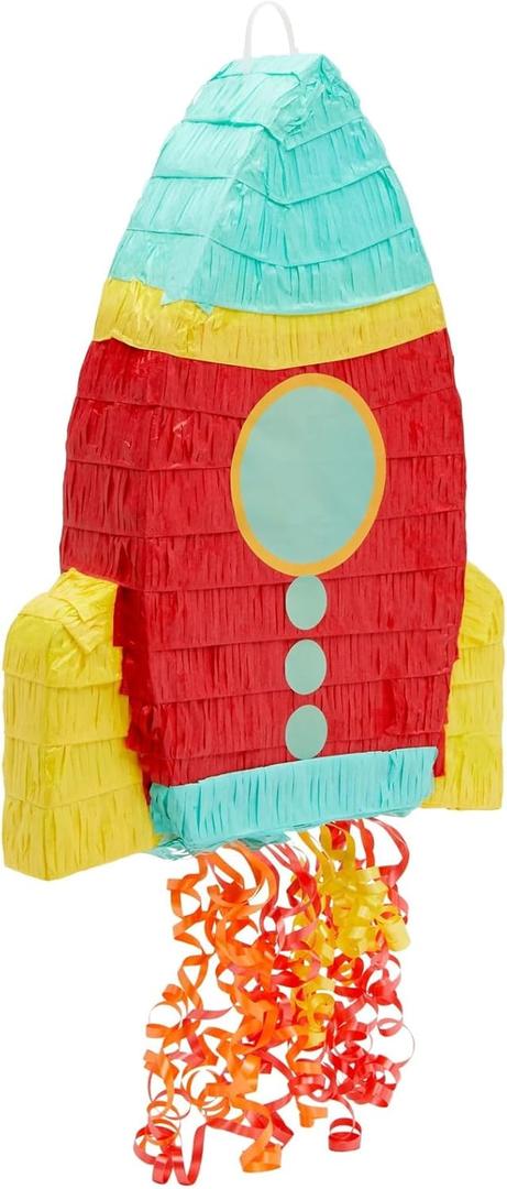 BLUE PANDA Rocket Ship Pull String Pinata for Space Birthday Decorations, Party Supplies & Outer Space Party Decor - 16.5 x 12.5 x 3 In, Red