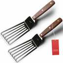 2 Pack Offset Fish Spatula Turner, Stainless Steel Slotted Spatulas for Flipping, Turning, Frying & Grilling, Offset Metal Slotted Spatulas, Wooden Full Tang Handle