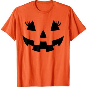 Jack O Lantern Face Pumpkin Eyelashes Hallowen Costume Funny T-Shirt