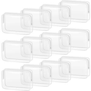 TISRATOK 12 PCS Clear Makeup Bag for Women with Zipper, TSA Approved Toiletry Pouch, Cosmetic Bag Bulk for Travel Organizer Essentials - White,Large