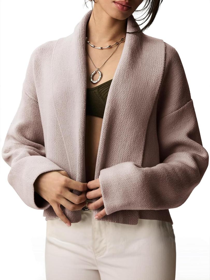 Saodimallsu Womens Cropped Cardigan Open Front Shawl 2025 Fall Trendy Long Sleeve Sweater Jacket (Large, Coffee)