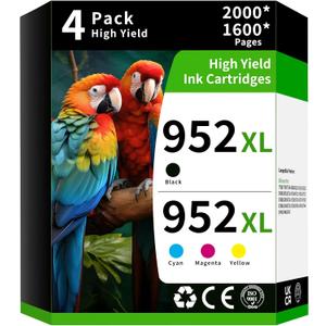 952XL Pack (4-Pack, BK, CMY) Replacement for HP 952XL Ink Cartridges Combo Pack HP Ink 952XL Black and 952 Color Combo Pack for hp printers OfficeJet 8702 Pro 8710, 7740, 8720, 8725, 8210, 8715, 8740