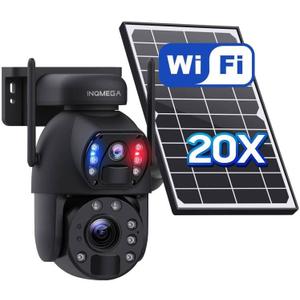 INQMEGA [20X Optical Zoom] 6MP Solar Security Camera with Dual-Screen,Solar Camera Wireless Outdoor,Color Night Vision,Dual Screen,2.4G WiFi