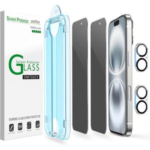 amFilm Auto-Alignment OneTouch for iPhone 16 [6.1''] privacy Screen Protector,Tempered Glass, 30 seconds Installation, Bubble Free, Case Friendly, Anti-Scratch [2Pack]