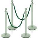 Ferraycle 4 Pcs Stainless Steel Stanchions Post Queue 38 Inch, 5 ft Velvet Carpet Ropes and Pole, Control Barriers for Wedding Birthday Party Decoration Sand Injection Hollow Base Set (Green)