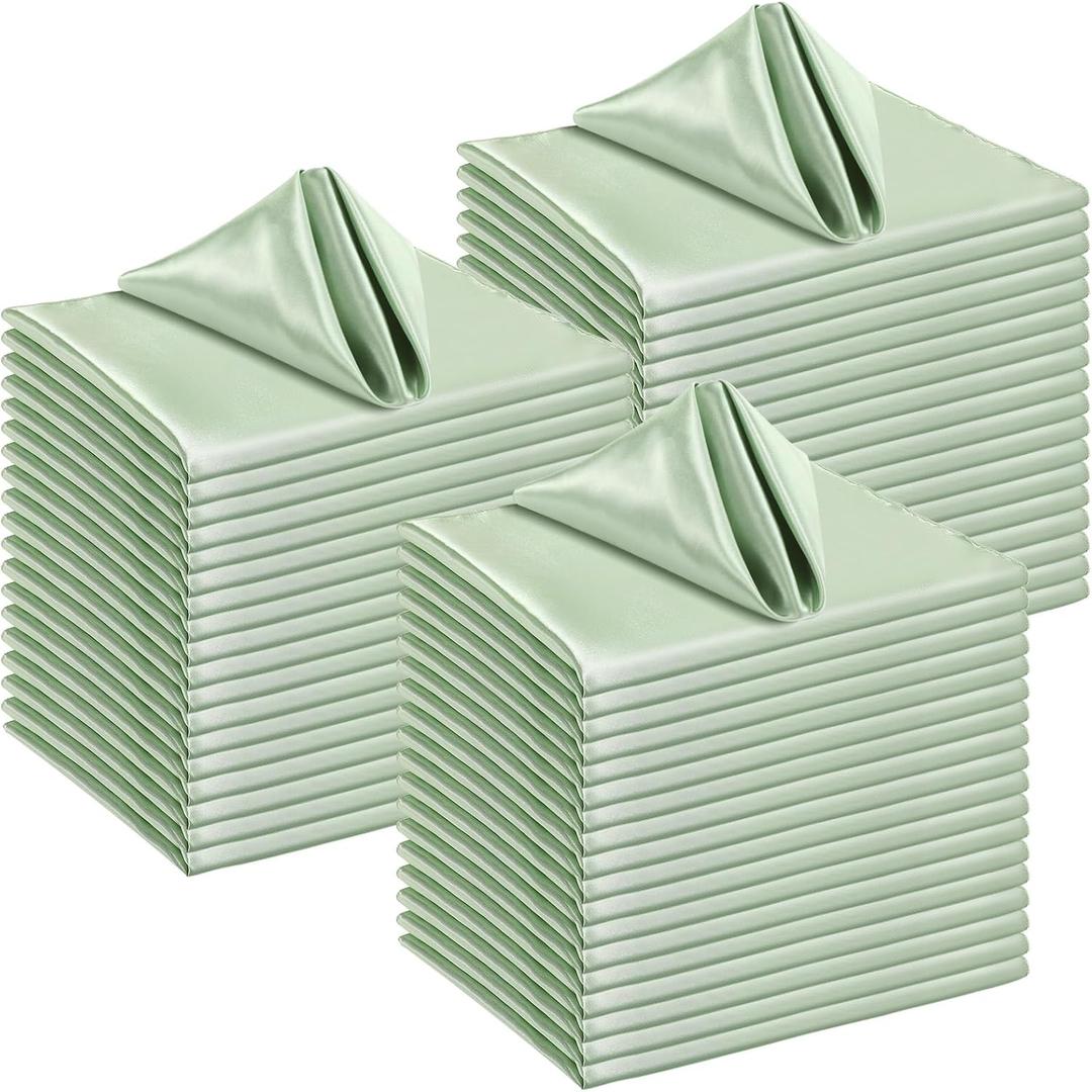 150 Pcs Satin Napkin Bulk 17 x 17 Inch Square Silk Table Napkin Soft Dinner Napkins Decor Elegant Satin Weddings Party Napkin for Wedding Parties Banquet Restaurant Decoration Supplies (Sage Green)