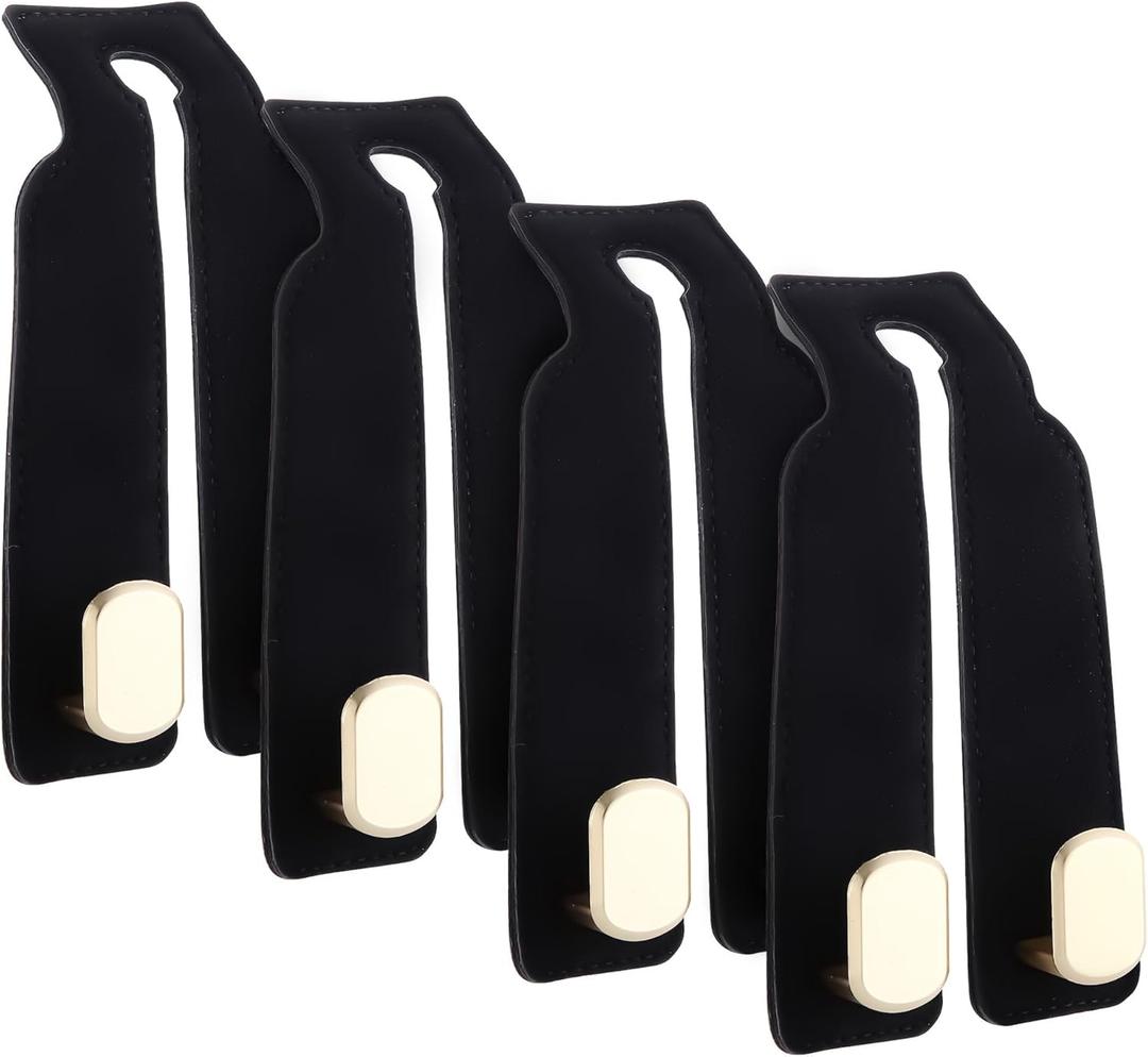 4Pcs Premium Car Seat Hooks for Headrest  Stylish Black Leather Purse Hook for Car, Zinc Alloy Double Hooks, Mobile Phone Holder, Car Seat Back Storage Organizer for Purses, Bags, Groceries, & More
