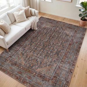 Kuden 5x7 Area Rug, Machine Washable Area Rug with Non-Slip Backing, Vintage Style, Soft, Easy Clean, Low Pile Rug for Living Room, Bedroom, Dining Room