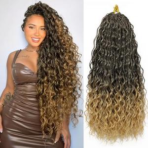 LIYATE 7 Packs Crochet Box Braids 24 Inch Boho Crochet Hair for Black Women Bohomian Braids Synthetic Pre Looped Goddess Box Braid Braiding Hair with Curly Ends, 1B/27