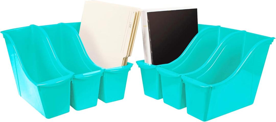 Storex Small Book Bin – Interlocking Plastic Organizer for Home, Office and Classroom, Teal, Pack of 6 (71114C06C)