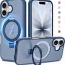 Ultra-Magnetic Stand for iPhone 17 Case [Military Drop Protection] [Compatible with MagSafe] Shockproof Translucent Matte Slim Ring Holder Case for iPhone 17 (Blue)