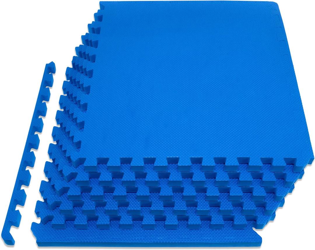 ProsourceFit Weaved Pattern Extra Thick Exercise Puzzle Mat -inch, EVA Foam Interlocking Tiles for Protective, Cushioned Flooring for Home and Gym Equipment; Blue, 24 SQ FT, 6 Tiles