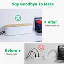 Large Cable Management Box - Cord Organize Box with Bamboo lid for Safe Home & Office, Cord Hider for Power Strip Under Desk, Cover TV Wires, Child & Pet Proof Cord Box, White