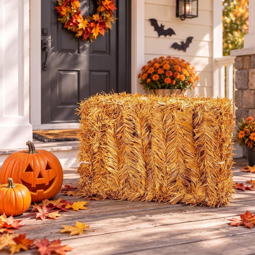 Suzile 1 Pcs Halloween Decorative Straw Bale, 15.9 x 18.1 x 22.1 Inches
