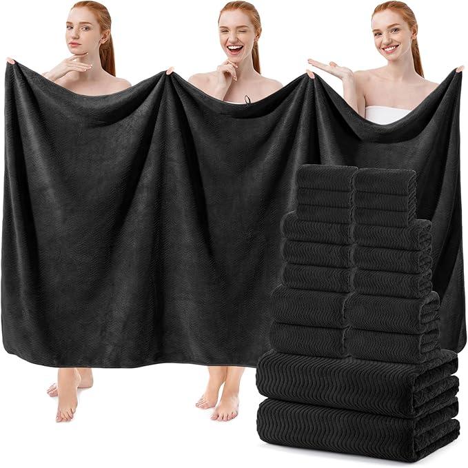 Pack of Towels Set, 8 Extra Large Bath 8 Hand, 8 Washcloths, 100% Cotton, Lighter Weight, Quicker to Dry, Super Absorbent, Perfect for Bathroom, Bath Sheets (35" x 66"), 8 Bath Towels (28" x 54"), 8 Hand Towels (16" x 26"), 8 Washcloths (12" x 12"),