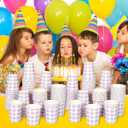 120pcs 9oz Gingham Party Paper Drinking Cups, Purple Disposable Plaid Paper Cups Checkered Cups for Wedding Birthday Decoration Fiesta Baby Shower Picnic