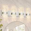 Modern Brushed Nickel 4 Lights Bathroom Vanity Light, Eleglant Nickel LED Bathroom Light Fixtures over Mirror, Dimmable Acrylic Shade Wall Lighting Fixtures, Hardwired Wall Light(H9.25in, L28.35in), 4 light-Large